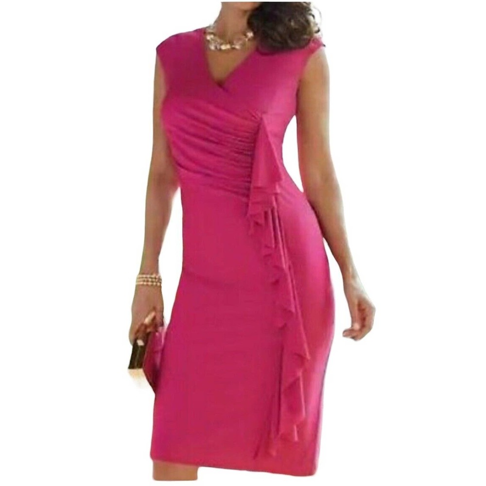 Midnight Velvet Stretchy Ruffle Ruched Fuchsia Pink Desk Dinner Party Dress. 2X